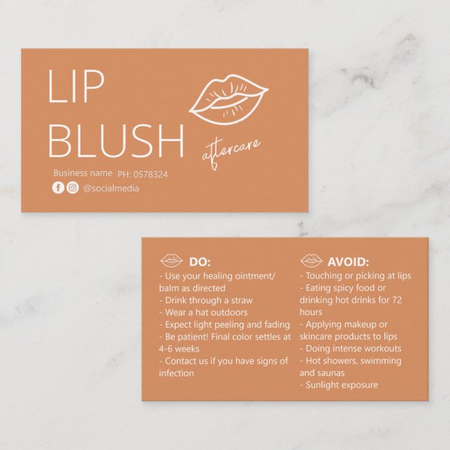 Tarjeta De Visita  Lip Blush Tattoo Aftercare Advice Card (Anverso / Reverso)