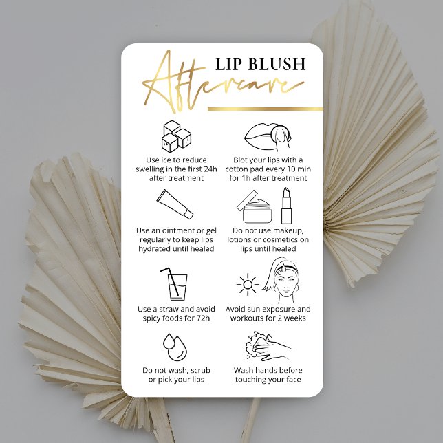Tarjeta De Visita Lip Rubor Care Instructions White & Gold PMU Logo (Subido por el creador)