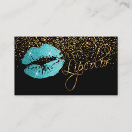 Tarjeta De Visita Lipcolor con confetti de oro y labios Verde azulad