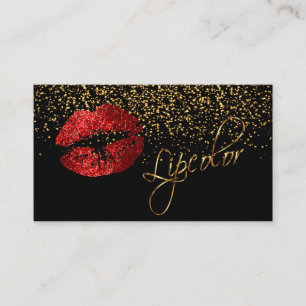 Tarjeta De Visita Lipcolor con confetti dorado y labios rojos