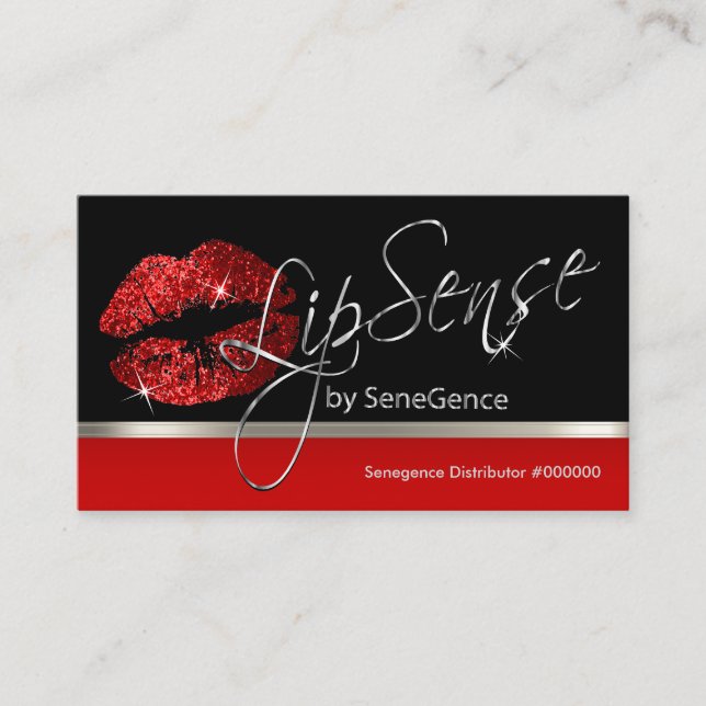Tarjeta De Visita Lips de Purpurina rojo y plata (Anverso)