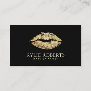 Tarjeta De Visita Lips Gold Black Elegant Makeup Artist Beauty