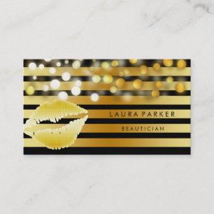 Tarjeta De Visita Lips Gold Black Stripes Artista de maquillaje Belt
