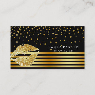 Tarjeta De Visita Lips Gold Black Stripes Artista de maquillaje Belt