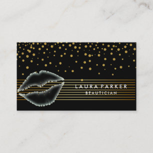 Tarjeta De Visita Lips Gold Black Stripes Artista de maquillaje Belt