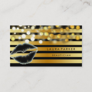 Tarjeta De Visita Lips Gold Black Stripes Artista de maquillaje Belt