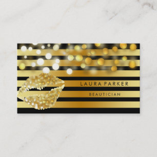 Tarjeta De Visita Lips Gold Black Stripes Artista de maquillaje Belt