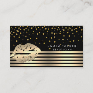 Tarjeta De Visita Lips Gold Black Stripes Artista de maquillaje Belt