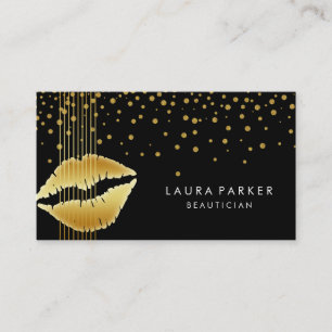 Tarjeta De Visita Lips Gold Black Stripes Artista de maquillaje Belt