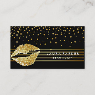 Tarjeta De Visita Lips Gold Black Stripes Artista de maquillaje Belt