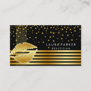 Tarjeta De Visita Lips Gold Black Stripes Artista de maquillaje Belt
