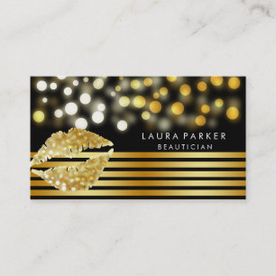 Tarjeta De Visita Lips Gold Black Stripes Artista de maquillaje Belt