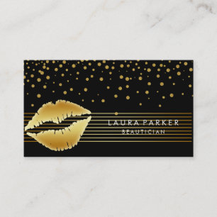 Tarjeta De Visita Lips Gold Black Stripes Artista de maquillaje Belt