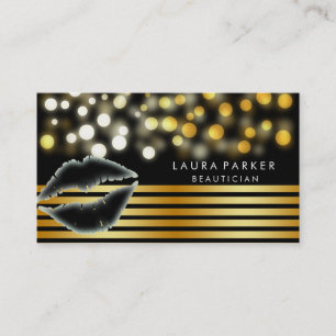 Tarjeta De Visita Lips Gold Black Stripes Artista de maquillaje Belt