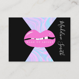 Tarjeta De Visita Lips Mármol Abstracto Rosa Artista de Maquillaje