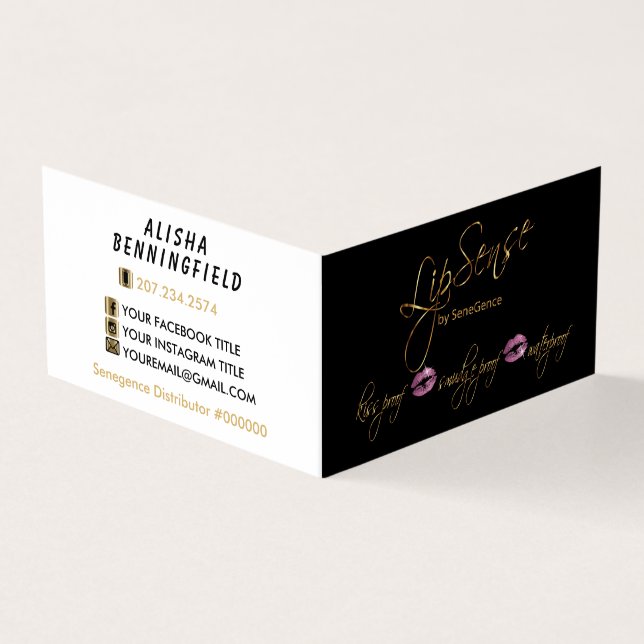 Tarjeta De Visita Lips rosados y dorados - Lipsense (Exterior)