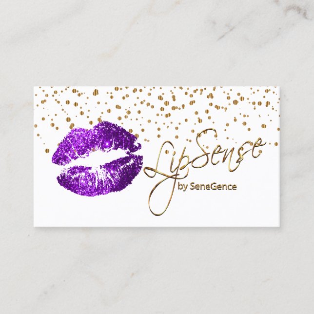 Tarjeta De Visita LipSense Gold Confetti & Purple Lips (Anverso)