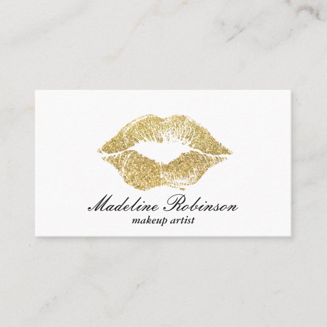 Tarjeta De Visita Lipstick Kiss | Dorado (Anverso)