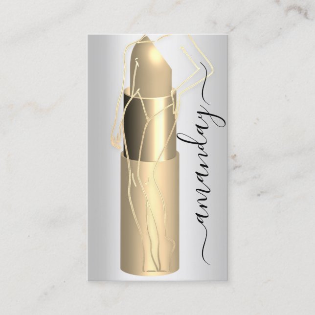 Tarjeta De Visita Lipstick profesional de maquillaje QR Código Plata (Anverso)