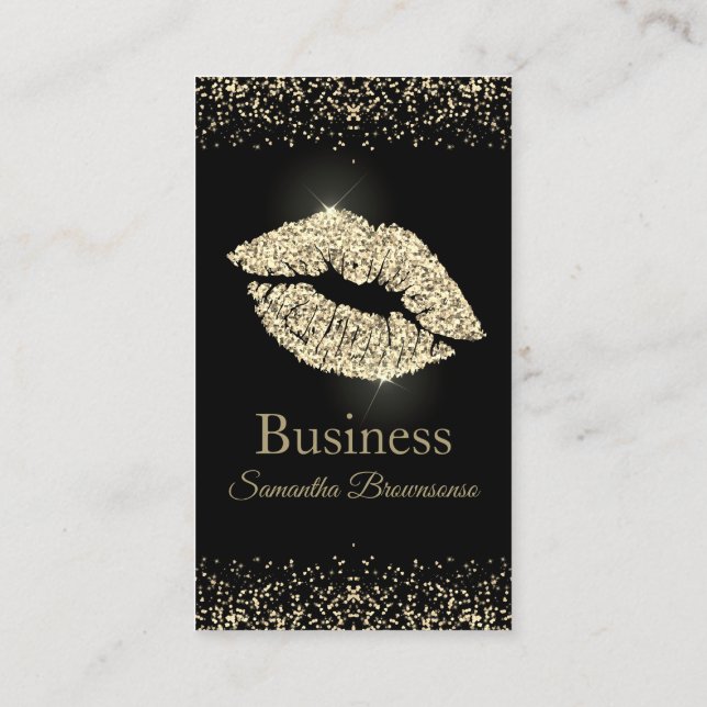 Tarjeta De Visita Lipstick sepia Purpurina labios salón de maquillaj (Reverso)