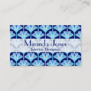 Tarjeta De Visita Lirio Art Deco, Azul cobalto, Aqua y Blanco