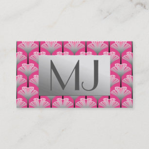 Tarjeta De Visita Lirio Art Deco, fucsia rosa y gris plateado