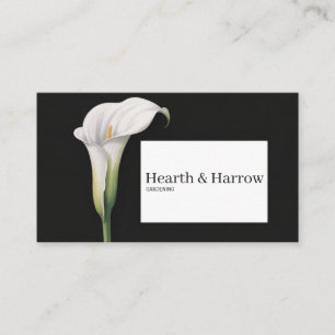 Tarjeta De Visita Lirio de Cala Blanco Elegante Floral Negro Minimal