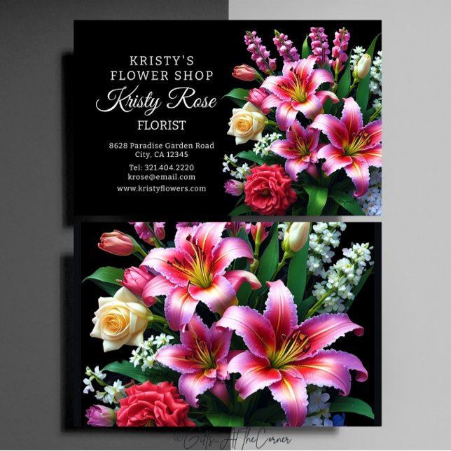 Tarjeta De Visita Lirio Rosa Elegante Flor de Rosa Roja Blanca Flori (Subido por el creador)