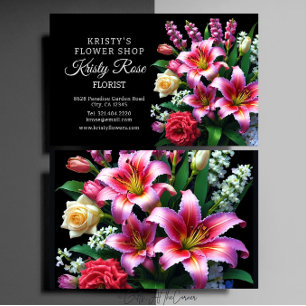 Tarjeta De Visita Lirio Rosa Elegante Rosa Roja Blanca Florista Flor