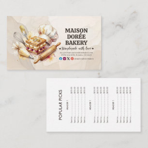 Tarjeta De Visita Lista de precios de oro de catering de panadería P