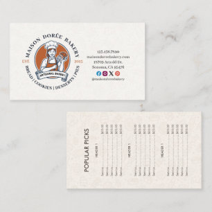 Tarjeta De Visita Lista de precios de oro de catering de panadería y