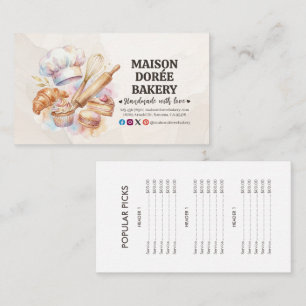 Tarjeta De Visita Lista de precios de oro de catering de panadería y