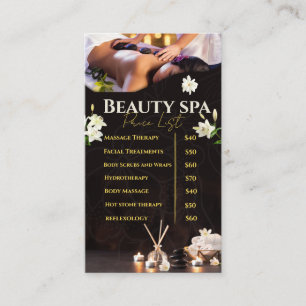 Tarjeta De Visita Lista de precios de servicios de spa Menu