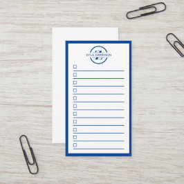 Tarjeta De Visita Lista de tareas con monograma de nombre azul moder