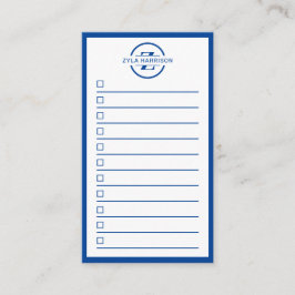 Tarjeta De Visita Lista de tareas con monograma de nombre azul moder
