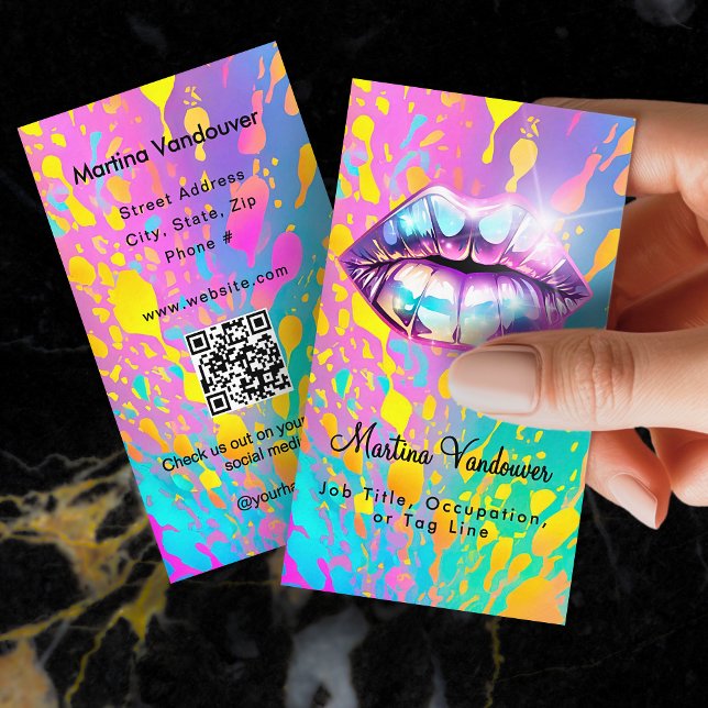 Tarjeta De Visita Litros holográficos brillantes negrita (Bright Bold Holographic Lips Business Card)