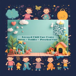 Tarjeta De Visita Little Steps Montessori Day Care QR Code Pastel