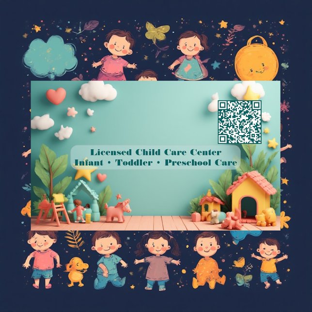 Tarjeta De Visita Little Steps Montessori Day Care QR Code Pastel (Little Steps Montessori Day Care QR Code Pastel Business Card)
