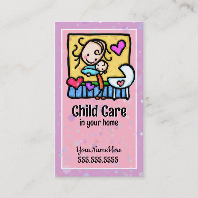Tarjeta De Visita LIttleGirlie Babysitter Personalizado de cuidado i (Anverso)