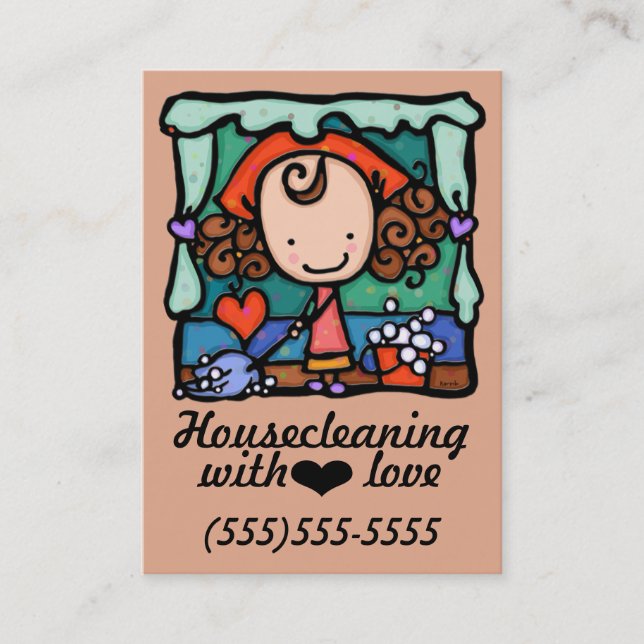Tarjeta De Visita LittleGirlie housecleaning el card_peach (Anverso)