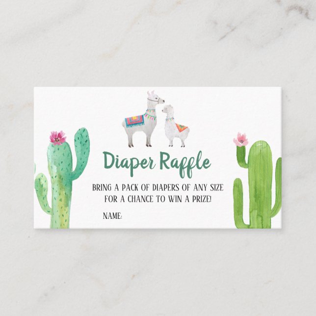 Tarjeta De Visita Llama Baby Shower Diaper Raffle (Anverso)