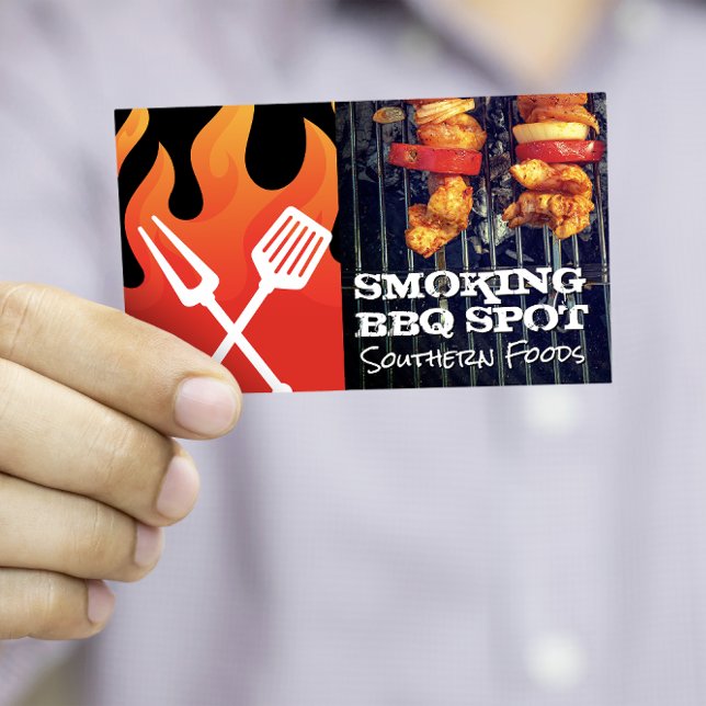 Tarjeta De Visita Llama de fuego | Logo de barbacoa | Shish Kebabs o (Subido por el creador)