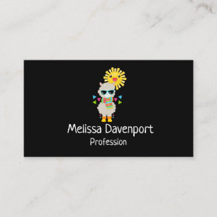 Tarjeta De Visita Llama genial y sol kawaii sonriente