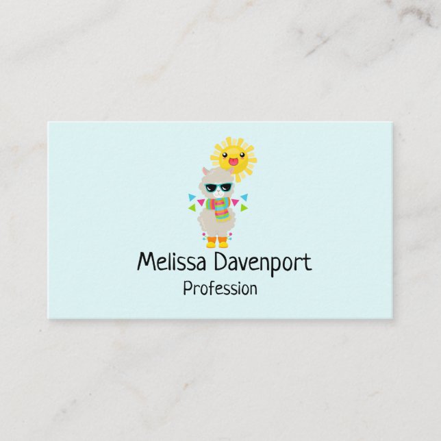 Tarjeta De Visita Llama Guay y Sol sonriente Kawaii (Anverso)
