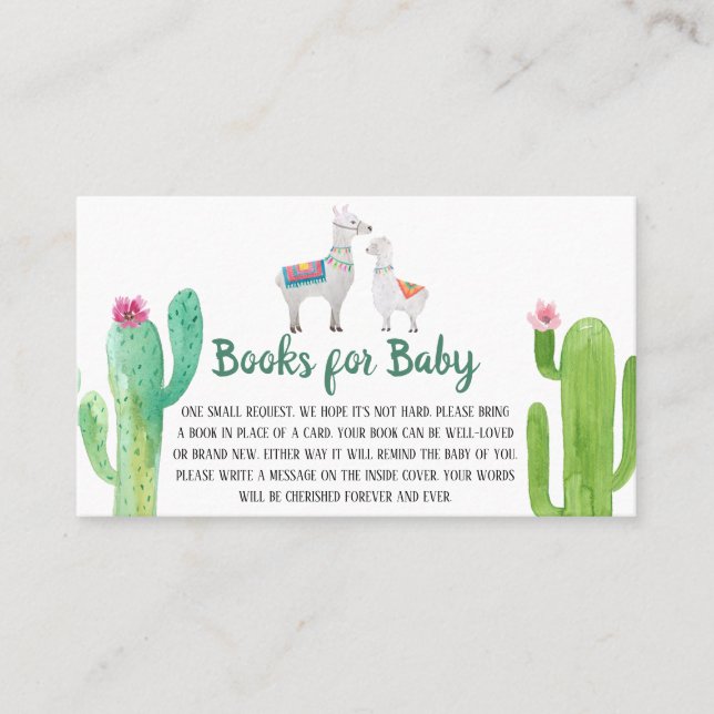 Tarjeta De Visita Llama libros de Baby Shower para bebé (Anverso)