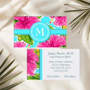Tarjeta De Visita Llamadas iniciales florales tropicales verde azula