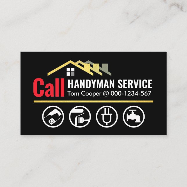 Tarjeta De Visita Llamar a servicios de Handyman residencial (Anverso)
