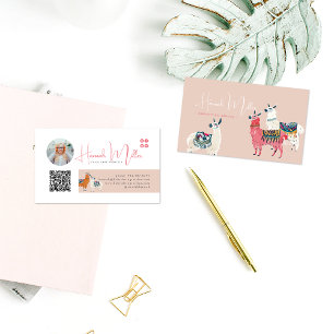 Tarjeta De Visita Llamas Lindas Modernas   Código QR de Foto