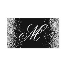 Llamativo Glitter Plateado y Monograma Elegante en