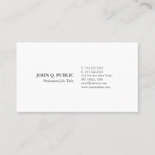 Tarjeta De Visita Llano blanco elegante moderno de Minimalistic